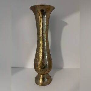 MCM solid brass gold tone metal Vase made India mid century modern flower decor